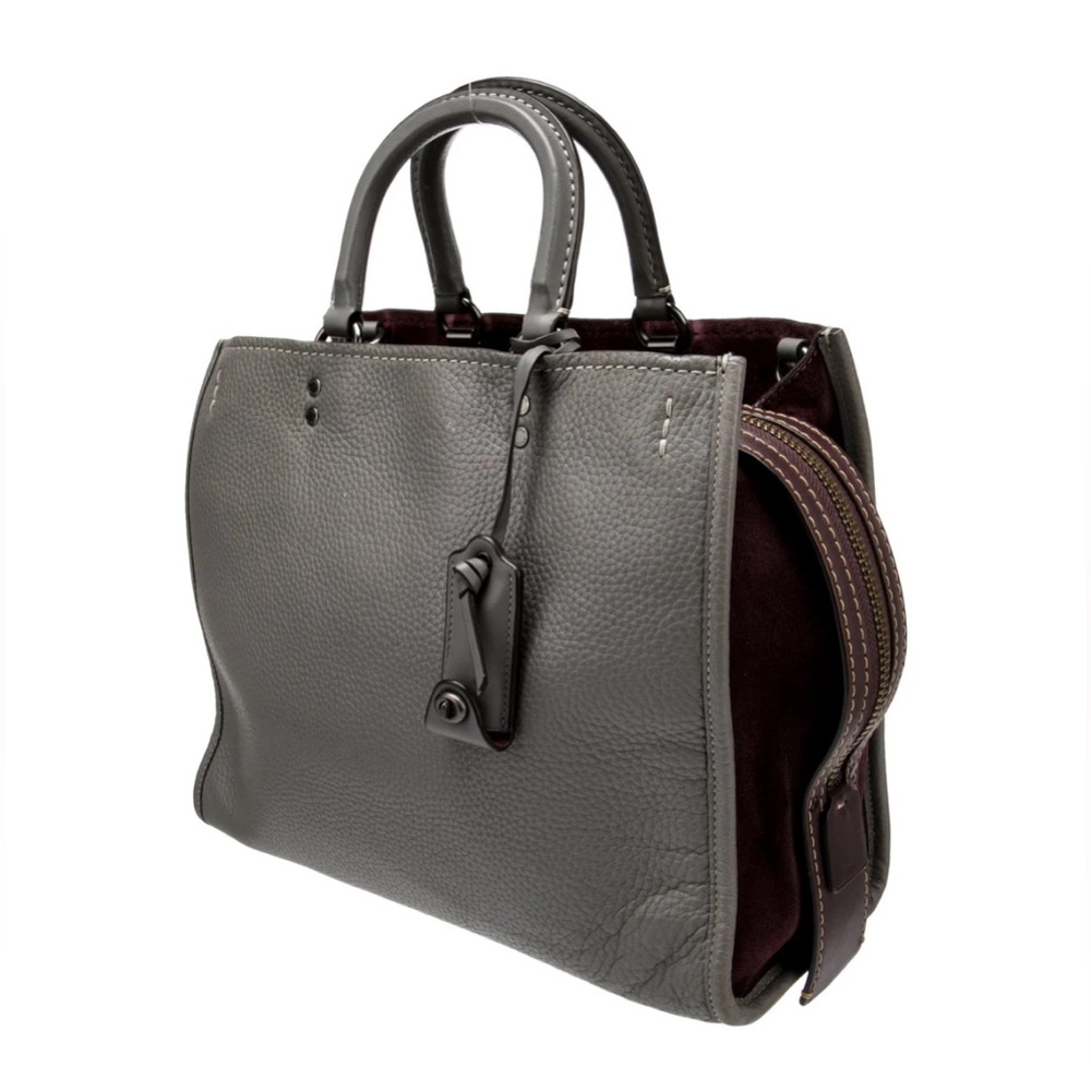 Coach 23755 Women’s Heather Gray Leather w Maroon Suede Trim Rouge Shoulder Bag